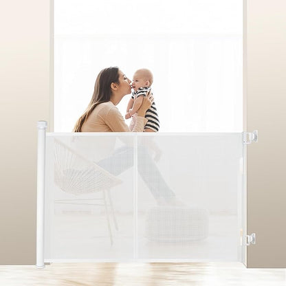 100 inches Retractable Baby Gate, 34 inches Tall Extra Wide Mesh Safety Gate for Open Floor Plans, Wide Doorways, Baby and Pet Barrier for Indoor Outdoor Use, White