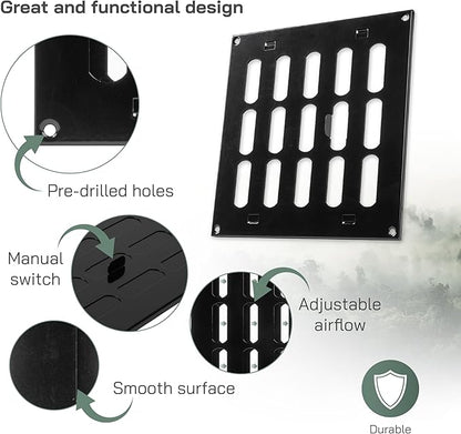 Vent Systems 8" x 8" Inch (Outer Dimensions) Metal Air Vent Grille - Black Adjustable Register Vent Cover - Open/Close Air Supply Intake Wall Vent - Heating/Cooling Ceiling Grille for House, Garage