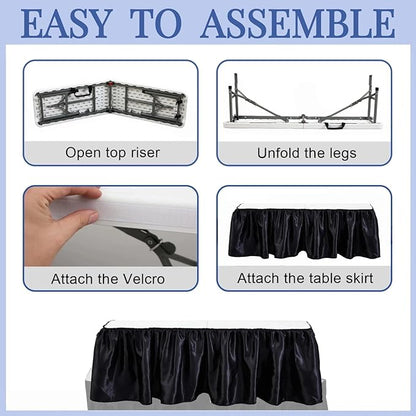 Bar Top Riser Tables Bar Riser with Skirt Mobile Folding Table Foldable Portable Risers for Banquet Events Home Party Picnics Restaurants(Table Not Included)(White,4 ft)