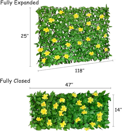Expandable Fence Privacy Screen for Balcony Patio Outdoor,Decorative Faux Ivy Fencing Panel,Artificial Hedges (Single Sided Leaves) (1, Yellow Flowers)