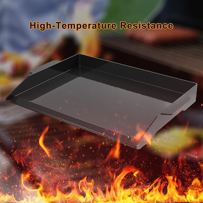 Onlyfire Universal Enamelled Cast Iron Cooking Griddle, Nonstick Coating Griddle Flat Top Grill Plate with extra high sidewalls for All Gas Grills and 4 Burner Range Oven, 23" x 16"