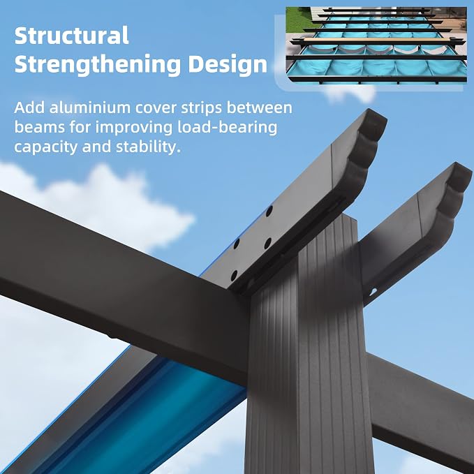 PURPLE LEAF Outdoor Pergola Retractable Aluminum 12' X 18', Turquoise Blue | - Image 4