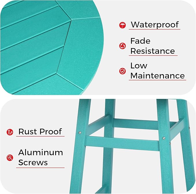 Costaelm Patio Bistro Table, 37" Counter Height Round Patio Cocktail Bar Table with Umbrella Hole, Outdoor Bistro Dining Pub Table for Front Porch Deck Backyard Garden, Turquoise