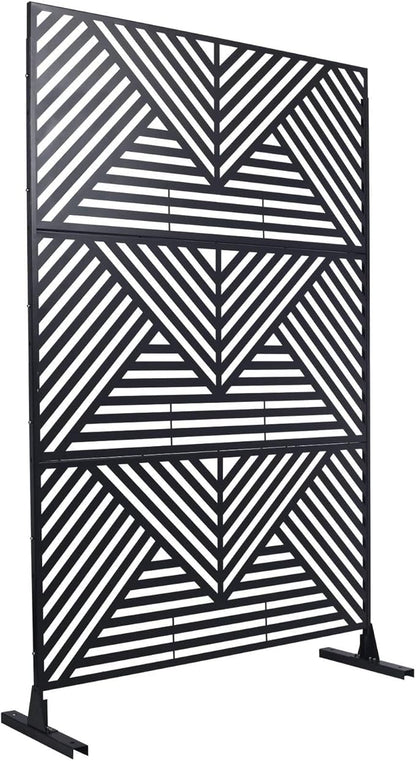 Outdoor Privacy Screen with Geometric Design – Metal Decorative Panel, Freestanding Partition, Weather-Resistant, 76"x48" for Garden, Patio, Balcony, and Yard, Black