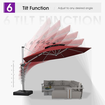 PURPLE LEAF Cantilever Umbrella 13ft Solar LED Light Double Top, Brick Red | - Image 6