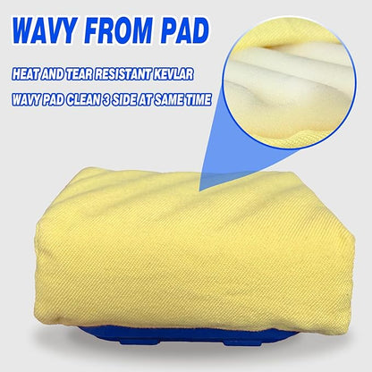 Blue Grill Brush Bristle Free, Replaceable BBQ Cleaning Head Accessories Cleaner, Yellow Wavy Pad Perfect for Stainless Steel, Porcelain, Cast Iron Grates Round Rectangle Grates