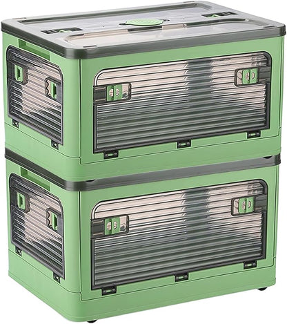 Plastic Trunk Organizer,Closet Organizers and Storage,7 Gal Collapsible Storage Bins,Dorm Room Essentials,2 Pack Dorm Storage Bins with Lids and Doors,Stackable Closet Organizer