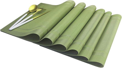 PIGCHCY Heat Insulation Non Slip Plastic Placemats,Washable Easy to Clean Woven Vinyl Kitchen Stain Resistant Placemats for Dining Table Set of 6 (Olive Green)