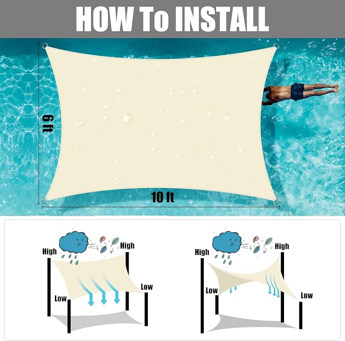 Neween Shade Sails, Waterproof Sun Shade Sail Rectangle UV Block Canopy Sun - Image 5