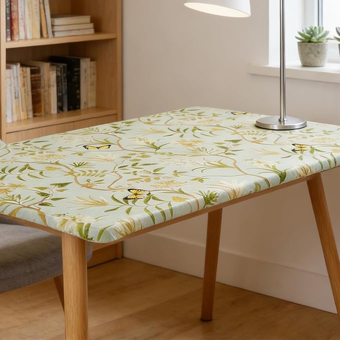 Rectangle Picnic Table Cloth, Elastic Waterproof Fitted Vinyl Tablecloths for 6 Foot Tables, Wipeable Flannel Backed Table Covers for Dining, Camping, Outdoor(Leaves,36"x72")