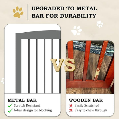 Freestanding Pet Gates with Walk Through Door, Dog Indoor Fence, Dog Gate for The House, Doorway, Stairs, Extra Wide Pet Gate, Support Feet Included, 120 Inch Wide, 6 Panels 24" Tall, Gray