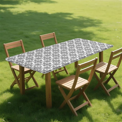Rectangle Table Cloth Cover Waterproof Elastic Fitted Polyester Fitted Tablecloths for 6 Foot Tables for Indoor,Picnic, Camping, Outdoor （60" x 30"，Geometric ）