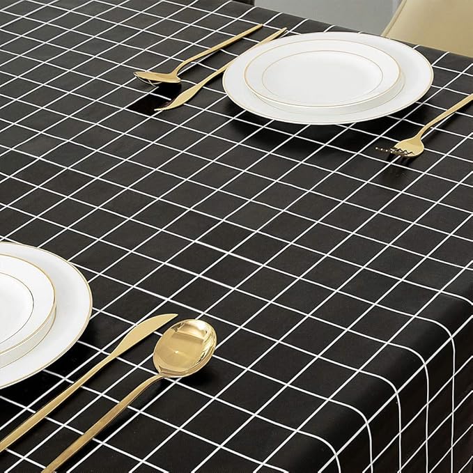 Romanstile Rectangle Vinyl Tablecloth, 100% Waterproof Oil-Proof Checkered Plastic Table Cloth, Heavy Duty Wipeable Table Covers for Dining, Camping, Picnic, Outdoor - 54 x 78 Inch, Black
