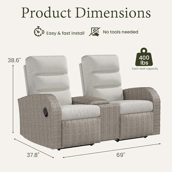 Oversized Wicker Outdoor Recliner Lovseat - Image 2