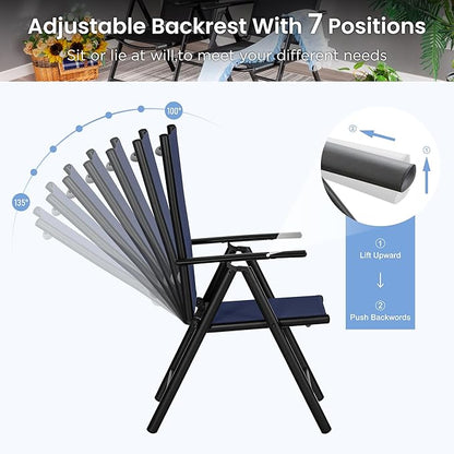 PHI VILLA 5-Piece Patio Dining Set for Outdoor, Patio Table and Chairs Set with Square Wooden-Like Table & Patio Folding Sling Chairs (Blue)