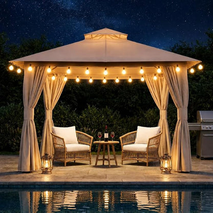 8'x8' Outdoor Gazebo with 50FT String Lights, Metal Heavy Duty Patio Canopy by LAUSAINTHOME