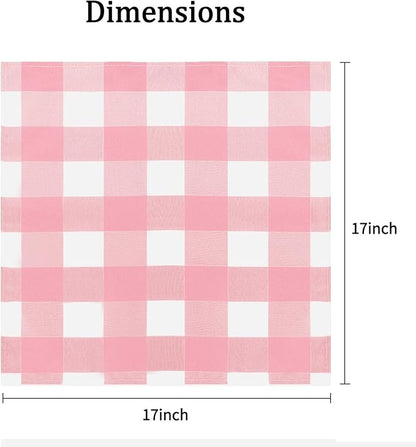 Buffalo Plaid Table Napkins Set of 100 Checkered Cloth Napkins 17x17 inch Washable Dinner Gingham Pattern Napkins Soft Napkins for Wedding Party Dining Banquet(Pink and White)