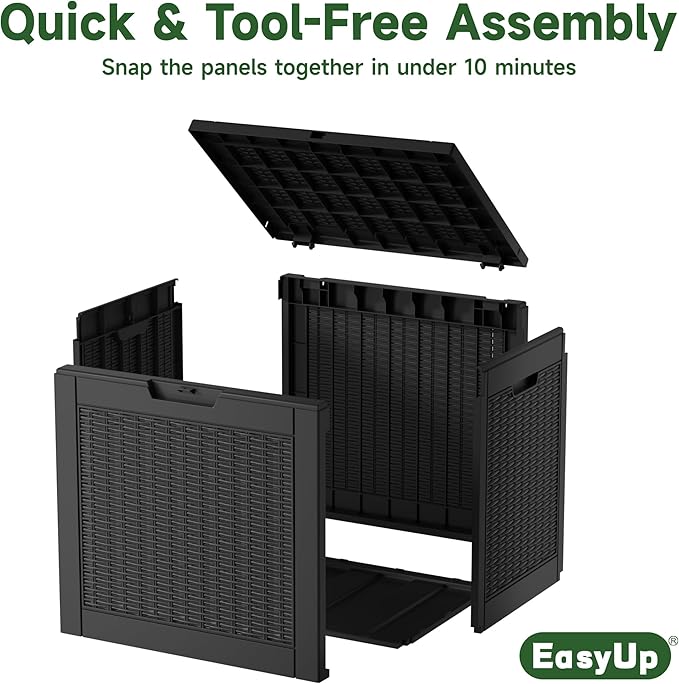 EasyUp 30 Gallon Resin Deck Box, Patio Outdoor Deck Box for Furniture, Garden Tools and Tools Storage, Waterproof Outside Storage Boxes(Black Off-site)