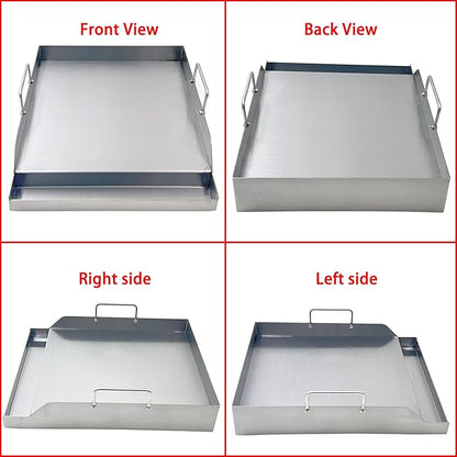 Direct Store Parts DS125 Stainless Steel BBQ Cooking Griddle, Universal Flat Top Griddle with 2 Handles for Most Gas Grills, W12.5"×D16"×H2.75", Heavy Duty Stainless Steel Griddle 1PC, Small Size