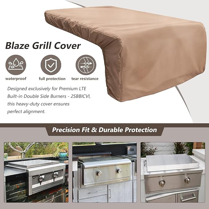 Burner Cover for Blaze Premium LTE 30-Inch Built-in Natural Gas Griddle,Heavy Duty 600D Waterproof Burner Cover with Plush Lining,Suitable 29''L x 30''W x 14''H,Khaki