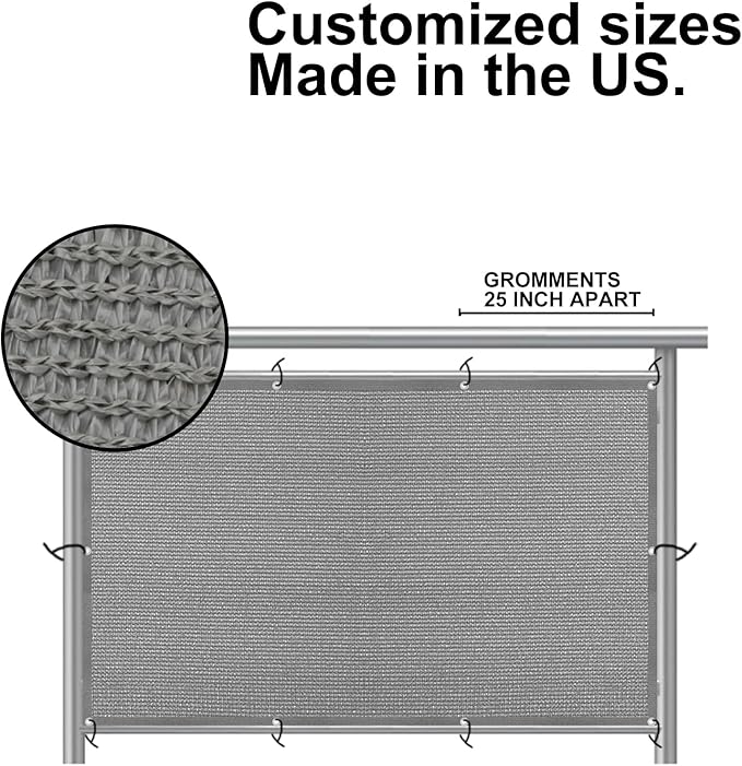 Eden's Decor Balcony Privacy Screen Grey 2'6"x 10' Cover Mesh Windscreen Weather-Resistant UV Protection for Backyard Deck, Patio, Balcony, Pool, Porch, Fence, Railing, Gardening