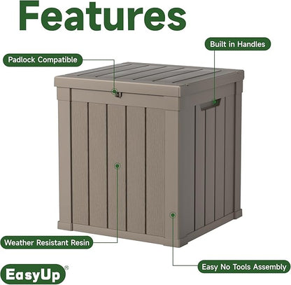 EasyUp 50 Gallon Outdoor Storage Box, Resin Waterproof UV-Resistant Deck Box, Reinforced Stability for Patio, Garden, and Poolside, Striped Gray