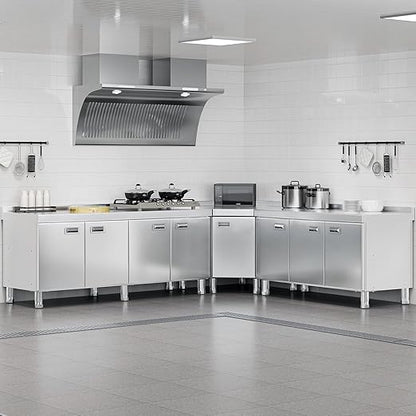 KINGBO Stainless Steel Corner Cabinet Heavy Duty Prep Table with 304 Stainless Steel Worktop Commercial Worktable Workbench with Storage Cabinet for Kitchen Garage Restaurant Outdoor