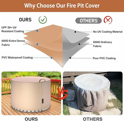 QH.HOME [2025 Upgraded 900D Fabric] Fire Pit Cover Round for Solo Stove Bonfire 22",Strong Tear Resistant ,Waterproof Firepit Accessories for Gas/Table/Bowl Fire pits - 23" D X 16" H-Wheat
