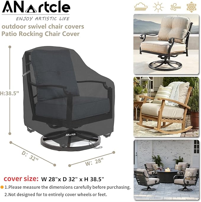 Outdoor Swivel Rocking Chair Cover 2-Pack,100% Waterproof Heavy Duty Outdoor Chair Covers,Rocking Chair Covers for Outdoor Furniture (27.5 W x 32.5 D x 39 H inches)Black.