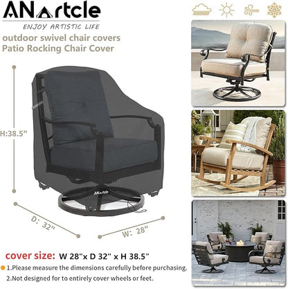 Outdoor Swivel Rocking Chair Cover 2-Pack,100% Waterproof Heavy Duty Outdoor Chair Covers,Rocking Chair Covers for Outdoor Furniture (27.5 W x 32.5 D x 39 H inches)Black.