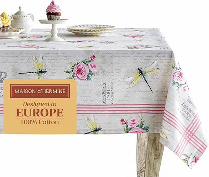 Maison d' Hermine Table Cloth Square Table 100% Cotton 60 x 60 Inches Tablecloth Reusable Decorative for Dining Room, Farmhouse, Home, Party, Festive & Wedding Spring Summer - Champ De Mars