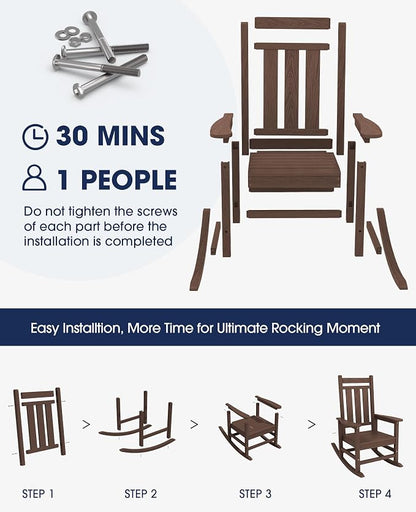 Oversized Outdoor Rocking Chair Set of 2, HDPE Patio Rockers - Image 8