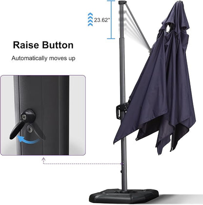 PURPLE LEAF Patio Telescopic Umbrella 11.5' x 11.5' Up Down Lifting Navy | - Image 3