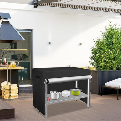 Bitubi 48 Inch Outdoor Prep Table Cover with Split Zipper, Waterproof Stainless Steel Prep & Work Table Cover for Patio Table - 48''L x 24''W x 35''H (Black)