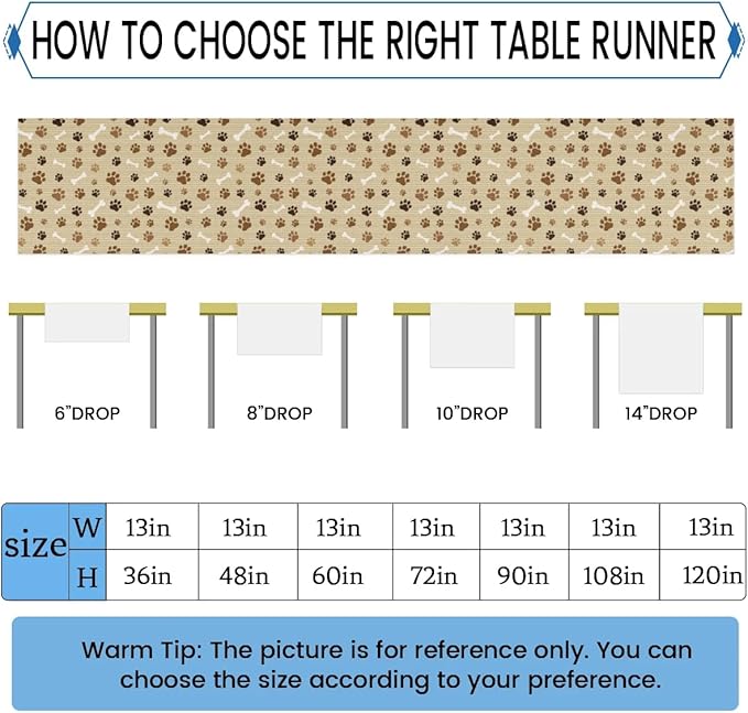 Pet Paws Table Runner Kitchen Dining Table Runner 13*108in Table Center Decor for Indoor Outdoor Home Holiday Party