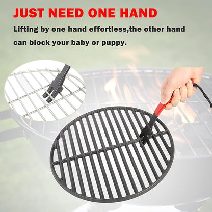 KAMaster Cast Iron Grill Grate Lifter,Grid Lifter Gripper Work for Big Green Egg Accessories Kamado Grill Joe Primo Vision Louisiana Grills,Grate Lifters with Red Protective Cover for Moving Hot Grate