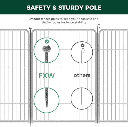 FXW Garden Fence Outdoor for The Yard – 40in(H) x 36.4ft(L) Heavy Duty Metal Animal Barrier for Dog and Rabbit, Decorative Dog Fence, 16 Panels, Silver