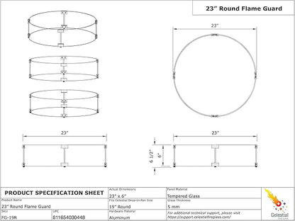 Celestial 23" x 6" Round Wind Guard, fits Celestial 19” Round Fire Pit Burner Pans for Gas Fire Pits