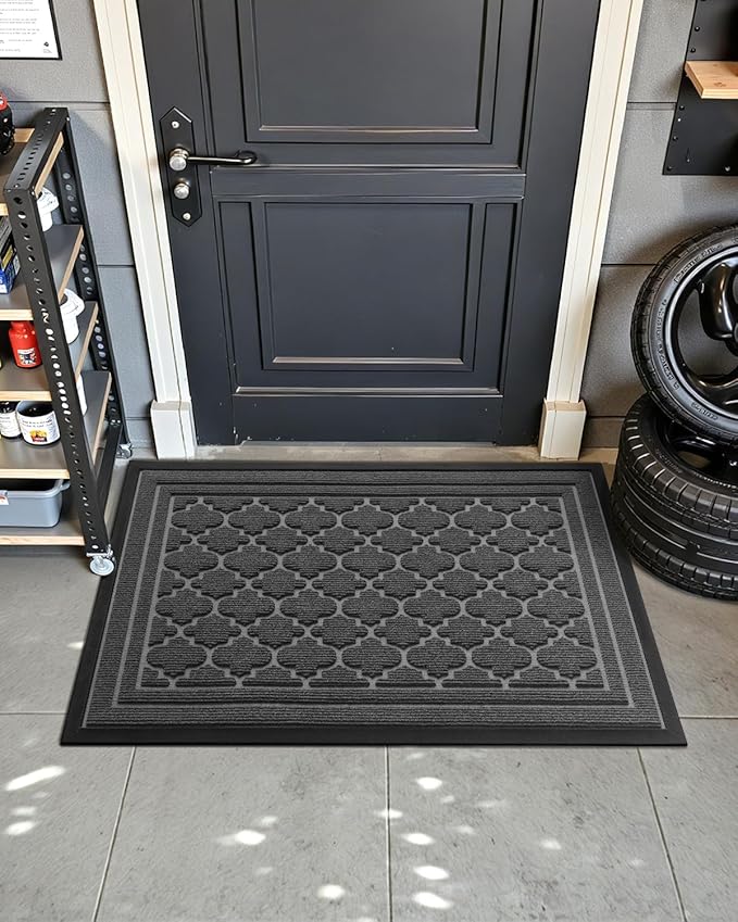 Color&Geometry Front Door Mat Outside Entrance, Heavy Duty Non Slip Low Profile Doormat for Entryway, Trap Dirt and Moisture Welcome Mats All-Weather, Easy Clean, Patio, Garage, 24"x48" Grey