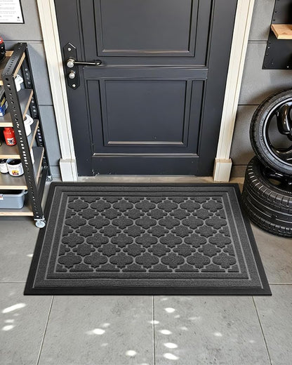Color&Geometry Front Door Mat Outside Entrance, Heavy Duty Non Slip Low Profile Doormat for Entryway, Trap Dirt and Moisture Welcome Mats All-Weather, Easy Clean, Patio, Garage, 24"x48" Grey