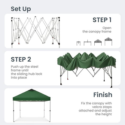 PHI VILLA 10x10 Pop Up Canopy Tent Easy Outdoor Sun Shade for Events Party Tent, 100 Sq. Ft of Shade, Green