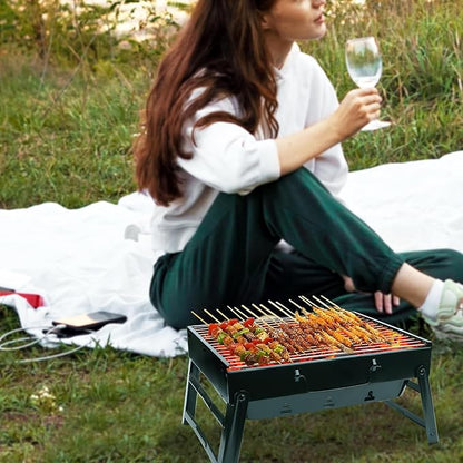 Portable Charcoal Grill for Camping Tailgating Beach Boating Foldable Small Barbeque Grill for Outdoors Lightweight Tabletop BBQ Grill Set with Tongs Gloves Scrubber