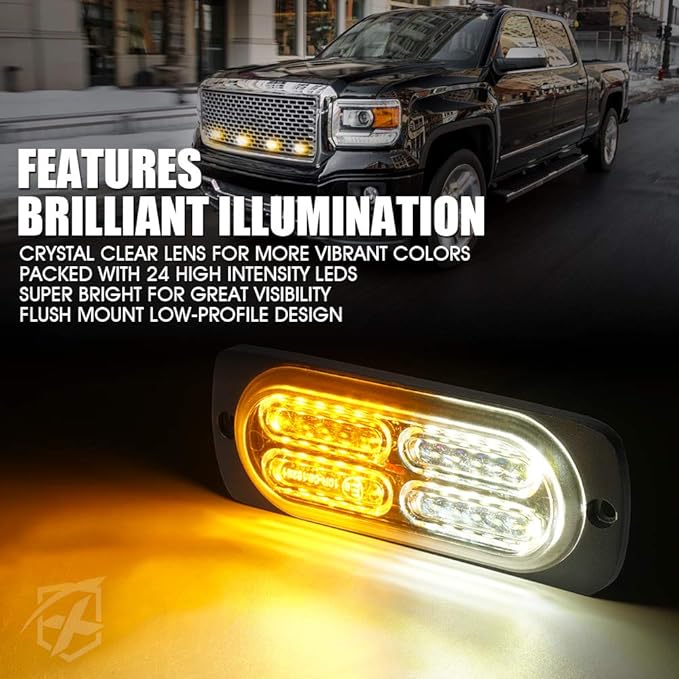 Xprite Surface Mount Strobe Lights Kit with Control Panel, Amber White Grill Grille Side Marker Flashing Emergency Warning Light for Trucks Vehicles ATV RV Cars Van 4PCS