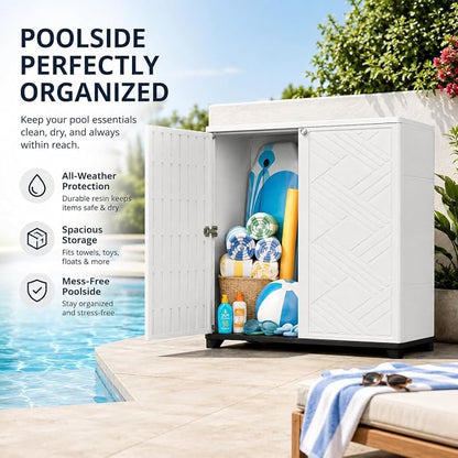 ADDOK Outdoor Storage Cabinet, 60 Gallon Waterproof Resin Patio Storage Cabinet - Image 8