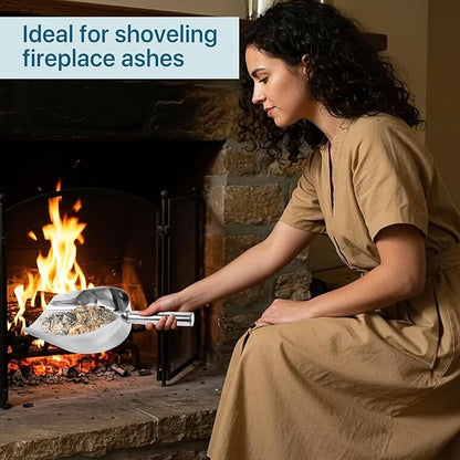 2 Pcs 14.17 in Stainless Steel Fireplace Shovel, 35-Ounce Heat Resistant Silver BBQ Grill Ash Shovels, Heavy Duty Ash Shovel for Fireplace, Garden, Barbecue Coal
