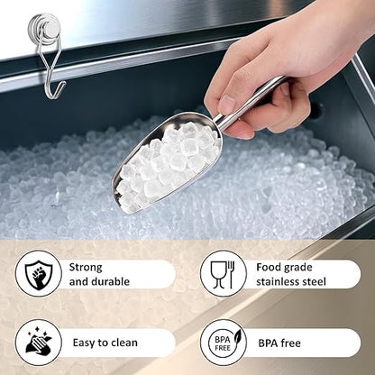 Juome 3oz Stainless Steel Ice Scoop for Freezer with Magnetic Holder, Metal Ice Scoop for Ice Machine, Small Ice Cube Scooper for Freezer Bin for Ge Profile Opal 2.0 Nugget Ice Maker