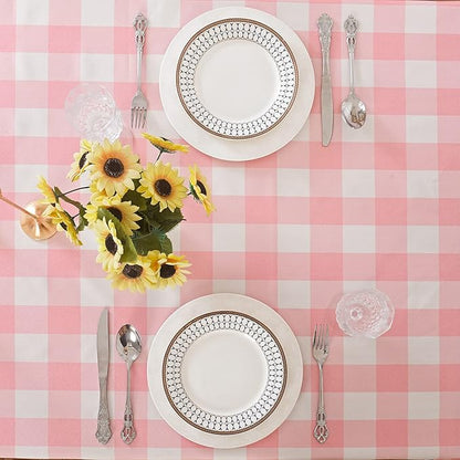 Cupuamon 2 Pack Waterproof Polyester Fabic Square Checkered Tablecloth，54x54 Outdoor Table Cloth，Oil Stain Prevention Table Cloth for Pinics and Parties（Pink and White）