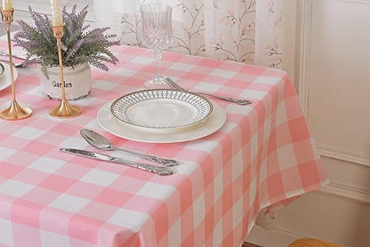 Cupuamon 2 Pack Waterproof Polyester Fabic Rectangle Checkered Tablecloth，60x84 Outdoor Table Cloth，Oil Stain Prevention Table Cloth for Pinics and Parties（Pink and White）
