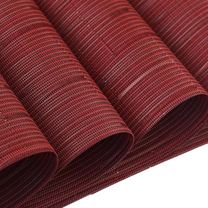 Plastic Placemats,Non Slip Washable Placemats for Dining Table Wipe Clean Table Mats Set of 6(Burgundy Red)