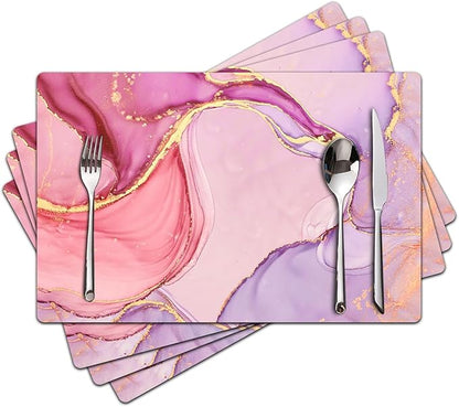 Marble Pink Placemats Set of 4 - Faux Leather Heat Resistant Placemats for Dinner Table, Non-Slip Waterproof Oil-Proof Washable Reusable Placemat for Indoor Outdoor Kitchen Decor, 15.75In*11.81In